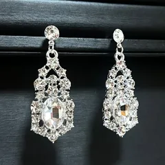 [50mm〜] ラスト1点限り キラキラ 女王級 主役ピアス（銀色×クリアカラー）ダンス 舞台 衣装 パーティ 社交ダンス 水商売 キャバ 映画 仮装 二次会 L21-240