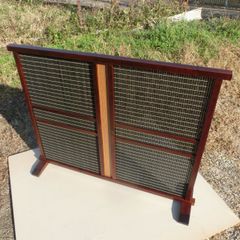 簾屏風 衝立 パーテーション ついたて 天然杢メープル無垢材 茶色 銘竹