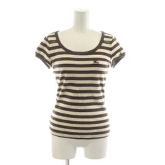 バーバリー ロンドン BURBERRY LONDON BLUE LABEL ボーダーカットソー Tシャツ 半袖 38 ブラウン ベージュ ロゴ刺繍 FA566-462-56 /RR