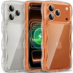 iPhone 17 Pro Max 用 ケース クリア ウェーブ おしゃれ 韓国 かわいい 可愛い アイフォン 17 Pro Max 用 スマホケース 人気 滑り止め 薄型 軽量 耐衝撃 ストラップホール付き シリコン 透明（クリア）