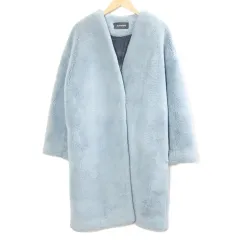 ジーナシス JEANASIS ボアコート ロング Vネック フリーサイズ 青 ブルー X