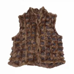 ノーブランド リアルファー 毛皮 ベスト ジレ ブルゾン ジャケット ダークブラウン/5 レディース