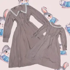 日本 ヴィンテージ 量産型 ロリータ 姫カジュアル レース カラ アンティークピンク ロング ワンピース