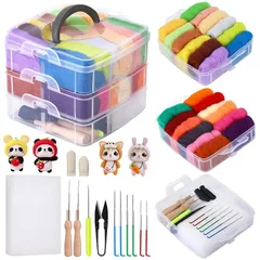 Dennty 羊毛フェルト キットフェルトツールセット 手芸 キットトウールツール 24色 5g 羊毛 スターターセット 初心者 キット 羊毛 ニードル 手作り 工具付き 基本入門 プレゼント 0