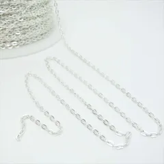 あずきチェーン ホワイトシルバー【aw24】1m切り売り カット売り 白銀 アズキ 小豆 小判 鎖 くさり ブレスレット ネックレス ピアス イヤリング ハンドメイドアクセサリーパーツ