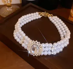 ネックレス　チョーカー　レディース　チョーカーネックレス　パール　三連ネックレス　記念日　誕生日　クリスマス　プレゼント　お呼ばれ　パーティー