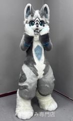 犬 ファースーツ マスク 着ぐるみセット グリーン ケモノ ファースーツ