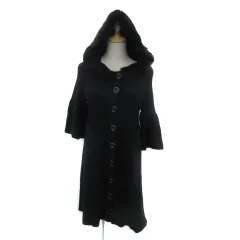 キューハート Q ニットカーディガン ロング丈 八分袖 ラビットファーフード付き 38 M 黒 ブラック /YS17