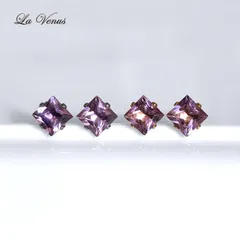 ✴︎つけっぱなしOK✴︎ ブラジル産 天然 ピンクアメジスト 宝石質 AAA 一粒 プリンセスカット ピアス 4mm 316 両耳用 スタッド 2月誕生石