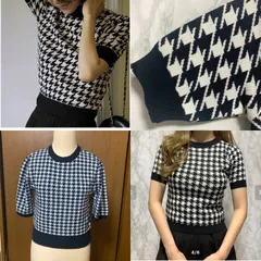 千鳥格子模様 半袖ニットセーター