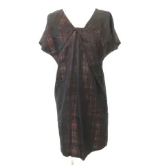 自由区 オンワード樫山 ワンピース ひざ丈 フレンチスリーブ 総柄 薄手 38 Mサイズ 黒 ブラック ■YHS9