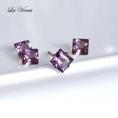 ✴︎つけっぱなしOK✴︎ ブラジル産 天然 ピンクアメジスト 宝石質 AAA 一粒 プリンセスカット ピアス 4mm 316 片耳用 スタッド 2月誕生石