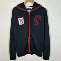 TOMMY HILFIGER トミーヒルフィガー スウェット ジップアップパーカー 刺繍ロゴ ブラック Lサイズ メンズ 古着 アメカジ ストリート