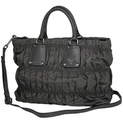 プラダ PRADA ロゴ ハンドバッグ 2WAY ショルダーバッグ ギャザー ハンドバッグ ナイロン グレー BN1496 レディース 【中古】