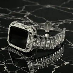 GimelZayinセット アップルウォッチ ステンレスベルト  キラキラ　カバー　ケース  dsg1 シルバー メンズ レディース 38mm 40mm 41mm 44mm 45mm 46mm 42mm Apple Watch バンド