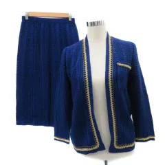 日本ヴォーグ社 61118 フォーマル セットアップ 上下 ノーカラージャケット ミドル丈 前開き タイトスカート ロング丈 青 ブルー /YK49