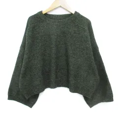 ケイビーエフ KBF アーバンリサーチ ニット セーター ショート丈 長袖 ラウンドネック ウール 総柄 F 緑 黒 グリーン ブラック /FF43