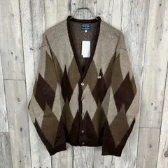 【新品】THE FOX × coen  The Fox Collection Penneys ペニーズ  フォックス × コーエン  モヘア調 モヘアタッチ モヘヤ 起毛 アーガイル ニット シャギー カーディガン メンズ L サイズ