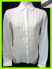 ラエフ la.f… 長袖 フリル ブラウス シャツ 白 ホワイト 襟付き 美デザイン 華やか 綺麗 美品 通勤 通学 大人女子 定形外OK_⑩