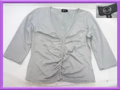 グレー カーディガン サイズ2 七分袖 伸縮 シャーリング デザイン 華やかギャザー シャレ 綺麗 冷房対策 美品 通勤 通学 定形外OK