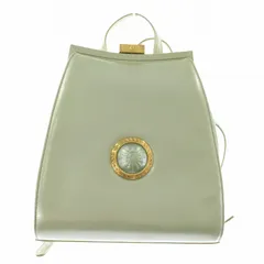 【中古】GIANNI VERSACE リュックサック デイパック エナメル レザー がま口 サンバースト ロゴ ゴールド金具 緑 ジャンニヴェルサーチ ヴェルサーチェ GIANNI VERSACE リュックサック