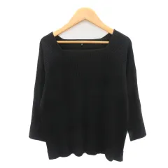 インディヴィ INDIVI ニット カットソー 七分袖 スクエアネック 38 M 黒 ブラック /YK40 