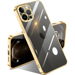 SATLITOG 用の iPhone 12 Pro ケース クリア 耐衝撃 アイフォン12 pro カバー 透明 薄型 軽量 TPU メッキ加工 ソフトケース 人気 保護カバー (ゴールド)