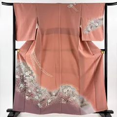 訪問着 身丈161cm 裄丈65cm M 袷 辻が花柄 ピンクベージュ 正絹 秀品 【中古】