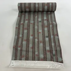 反物 優品 小紋 葉柄 縞 灰緑 化繊 【中古】