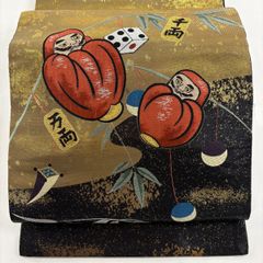 美品】 袋帯 秀品 人間国宝 南部芳松 落款 彫刻 絵図 黒 全通 正絹