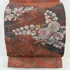 【美品】 袋帯 秀品 辻が花柄 波頭 箔 茜色 お太鼓柄 正絹 【中古】
