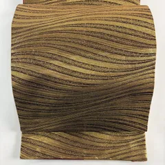 袋帯 秀品 鈴乃屋 比翼仕立て 流水 金糸 箔 金色 全通 正絹 【中古】