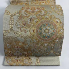 【美品】 袋帯 秀品 華文 向かい鳥 金銀糸 箔 金色 六通 正絹 【中古】