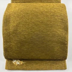袋帯 秀品 ワンポイント柄 幾何学模様 山吹茶色 全通 正絹 【中古】