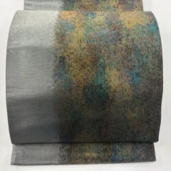 袋帯 秀品 関西仕立て 幾何学模様 箔 青緑 六通 正絹 【中古】