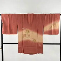 【美品】 道行 身丈88cm 裄丈66cm M 和装コート 角衿 花唐草 鏡裏文 刺繍 ぼかし ピンクベージュ 正絹 秀品 【中古】