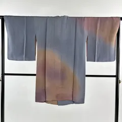 道行 身丈96cm 裄丈65.5cm M 和装コート 角衿 ぼかし柄 縮緬 小豆色 正絹 秀品 【中古】