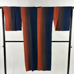 【美品】 道行 身丈126.5cm 裄丈64.5cm M 和装コート 角衿 縦ぼかし柄 濃紺 正絹 名品 【中古】