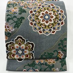 名古屋帯 秀品 八寸名古屋帯 松葉仕立て 夏帯 幾何学模様 金糸 茶色