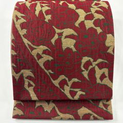 美品】 袋帯 逸品 桝屋高尾 落款 金唐捻金 陶片の華 金糸 薄黄土色 六