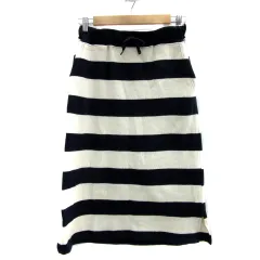 サマンサモスモス SM2 タイトスカート ニットスカート ロング丈 ボーダー柄 イージー F 白 ホワイト 紺 ネイビー /YS4