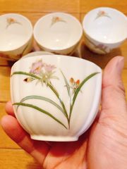 清水焼 汲み出し湯呑茶碗5客 平安瑞雲作 極薄手草花文 - メルカリ