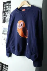 W(M-L) ラッキーシュエトゥ スウェットTシャツ 使用感 ラグラン ネイビー-161D4