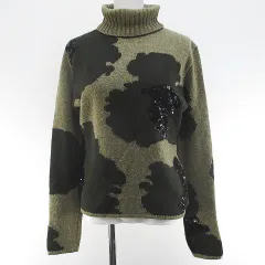 カステルバジャック CASTELBAJAC 長袖 ニット セーター 緑系 ダークグリーン 総柄 タートルネック スパンコール イタリア製