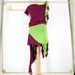 社交ダンス 衣装 ラテン 上下セット ツーピース レッスンウェア パーティ衣装 オールシーズン パープル系 グリーン系 LAK creations カラフル 軽い 伸縮性あり ワンサイズ 胸パッドなし 肩パッドなし ウエストゴム仕様 スポーティ おしゃれ