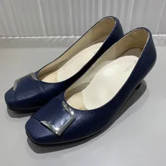 極美品 asics ペダラ レザー バックル パンプス ネイビー 22.5