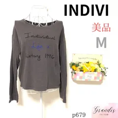 美品 ★インディヴィ★ レディース Tシャツ プリント 綿100％ ダークグレー M
