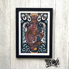 尾九 龍画 昇り龍 赤龍 A4サイズ フレーム付き