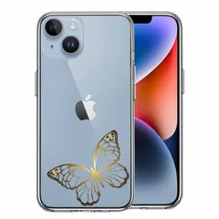 iPhone14 ケース クリア 蝶 ちょうちょう バタフライ ゴールド スマホケース 側面ソフト 背面ハード ハイブリッド 
