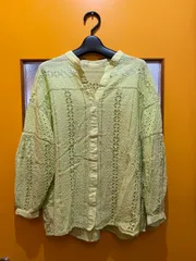 【H1-58】△ UNITED ARROWS green label relaxing 　サイズ不明　インドコットンブラウス　グリーン